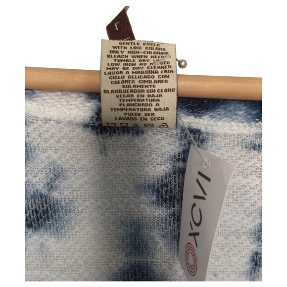 New XCVI Top Womens L Tie Dye Tunic Boho V Neck Short Sleeve Textured Knit Blue - Picture 8 of 14